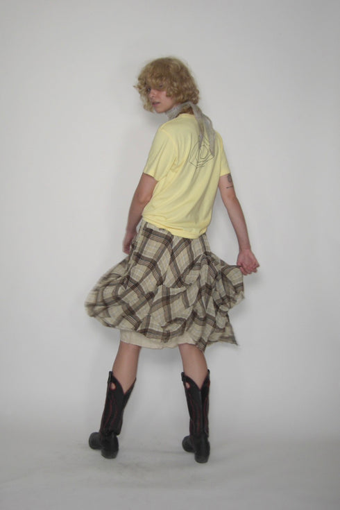 TARTAN CHECK TUCK SKIRT -BROWN-